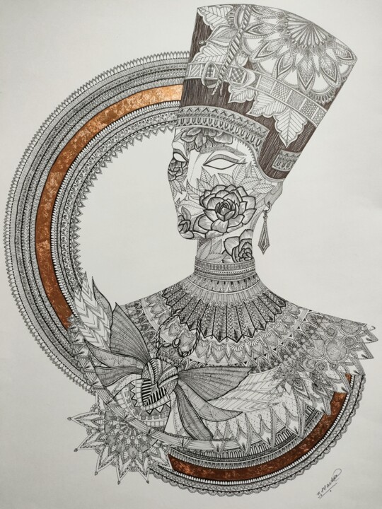 Dessin intitulée "КRiddle of Cleopatra" par Pijavka Pijavochka, Œuvre d'art originale, Stylo gel