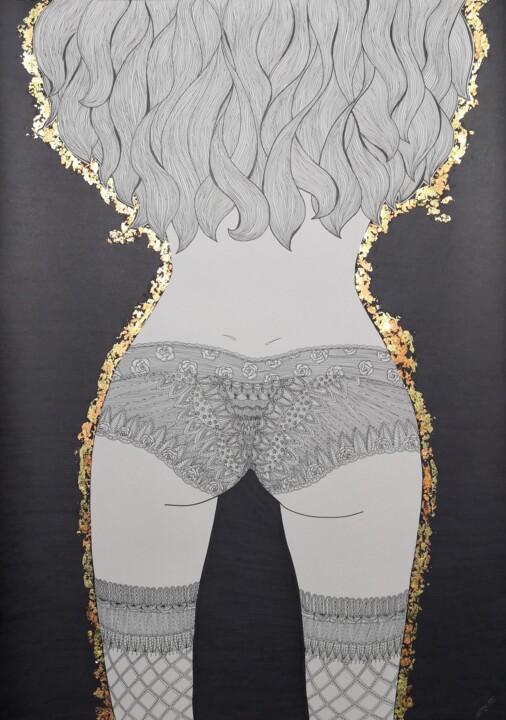 Zeichnungen mit dem Titel "sexy booty" von Pijavka Pijavochka, Original-Kunstwerk, Gel Stift