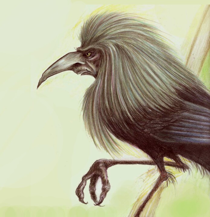 Pintura titulada "El Cuervo  - urracas" por Pilar Agrelo Art Studio, Obra de arte original, Pastel