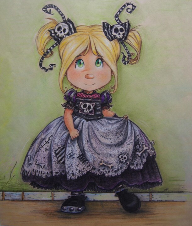 Desenho intitulada "Gothic Little girl" por Pilar Agrelo Art Studio, Obras de arte originais, Pastel