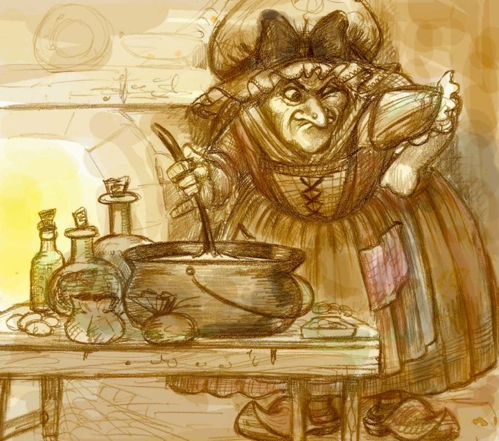 Drawing titled "Witch cooking - dra…" by Gothic Sweet By Pilar Agrelo, Original Art, Graphite