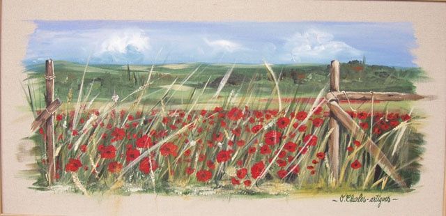 Peinture intitulée "Champ de coquelicots" par Valérie Charles-Artigues, Œuvre d'art originale