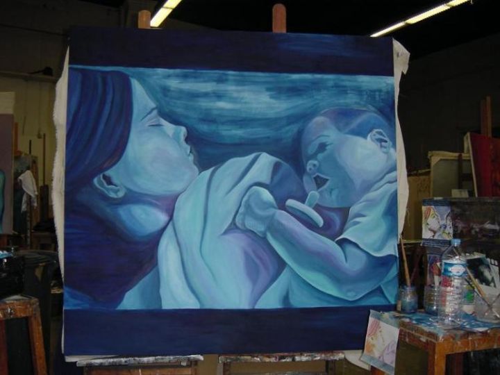 Картина под названием "Madre y hija" - Francis Dykmans, Подлинное произведение искусства