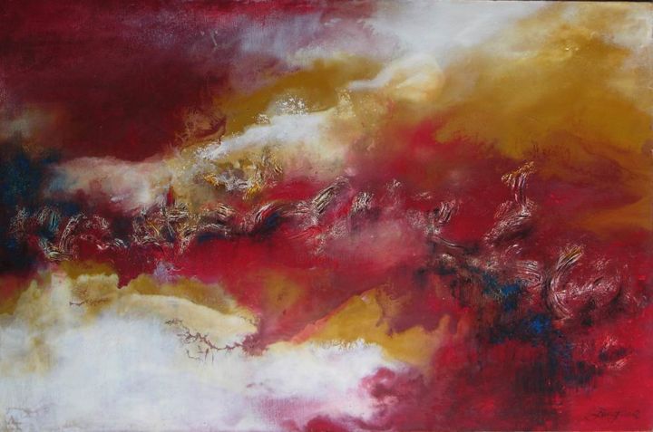 Painting titled "impression-soleil-l…" by Pingchuan Feng, Original Artwork, Oil