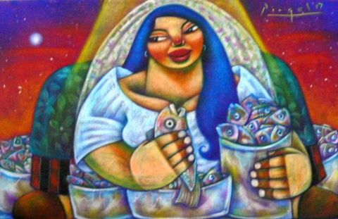 Painting titled "fresh fishes" by Aljo Pingol, Original Art,