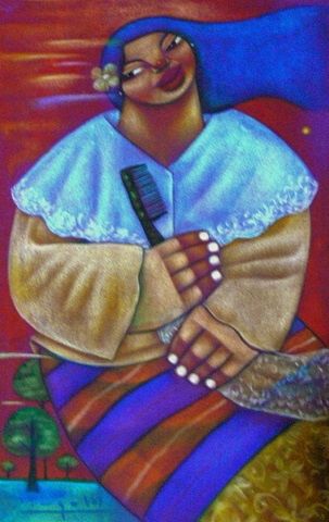 Painting titled "sikreto ni victoria" by Aljo Pingol, Original Art,
