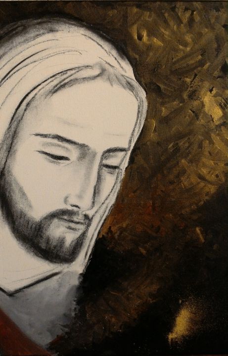 Peinture intitulée "Visage de Christ (2)" par Marie-Dominique Dehais, Œuvre d'art originale, Acrylique