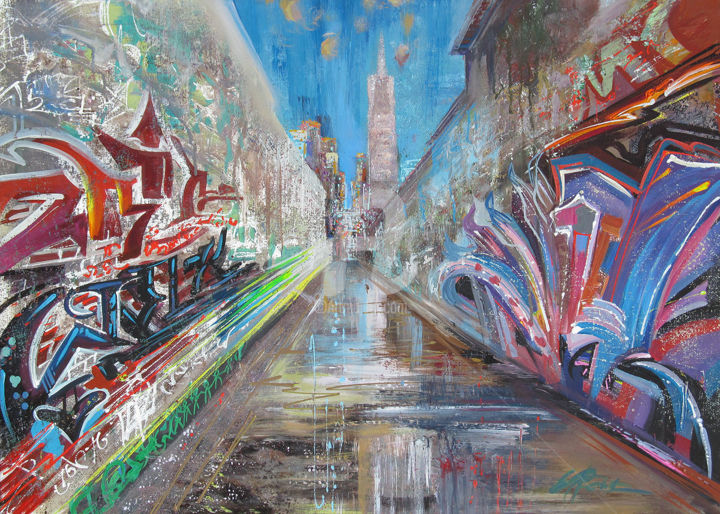 Pintura intitulada "city-vibes.jpg" por Elena Penkova, Obras de arte originais, Acrílico