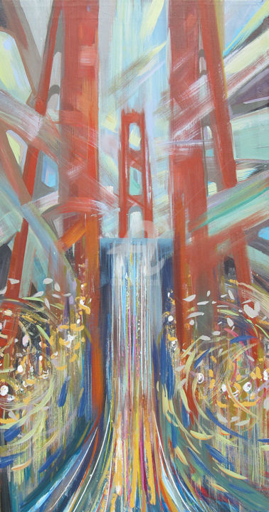 Painting titled "san-francisco-bridg…" by Elena Penkova, Original Artwork, Acrylic