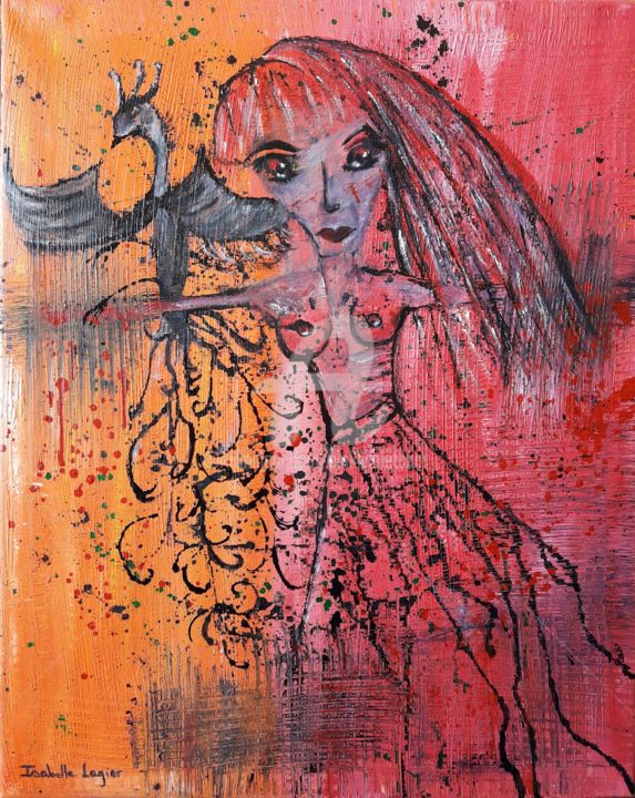 Painting titled "Réviviscence" by Pinkivioletblue, Original Artwork, Ink Mounted on Wood Stretcher frame