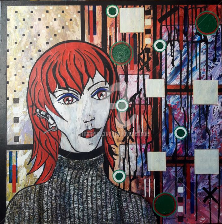 Malerei mit dem Titel "La jeune fille au l…" von Pinkivioletblue, Original-Kunstwerk, Acryl Auf Keilrahmen aus Holz montiert