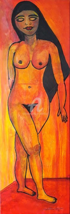 Schilderij getiteld "La demoiselle qui v…" door Pinkivioletblue, Origineel Kunstwerk, Acryl Gemonteerd op Frame voor houten…