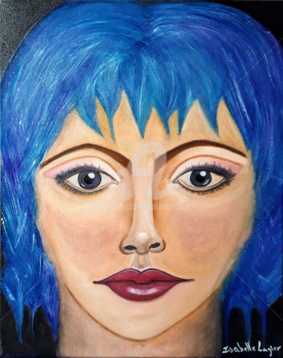 Painting titled "L'autoportrait aux…" by Pinkivioletblue, Original Artwork, Oil Mounted on Wood Stretcher frame