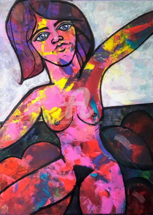 Peinture intitulée "La demoiselle qui v…" par Pinkivioletblue, Œuvre d'art originale, Acrylique Monté sur Châssis en bois