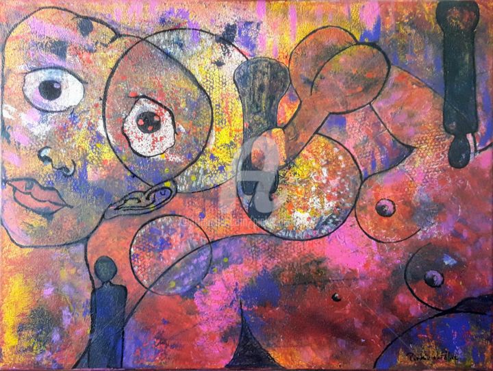 Peinture intitulée "Imagerie du subcons…" par Pinkivioletblue, Œuvre d'art originale, Acrylique Monté sur Châssis en bois