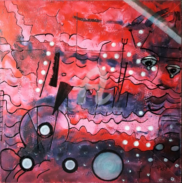Картина под названием "PSRF-8" - Pinkivioletblue, Подлинное произведение искусства, Акрил Установлен на Деревянная рама для…