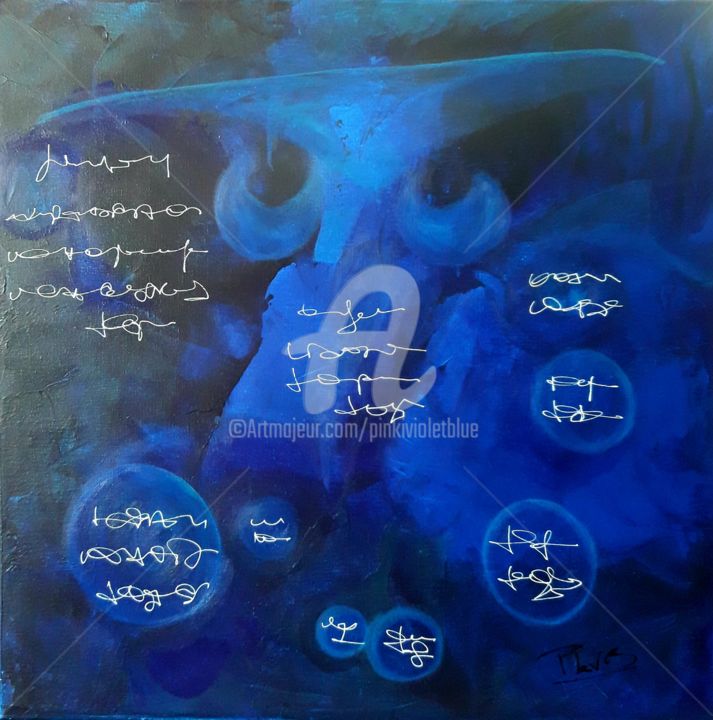 Peinture intitulée "Circonvolutions ble…" par Pinkivioletblue, Œuvre d'art originale, Acrylique Monté sur Châssis en bois