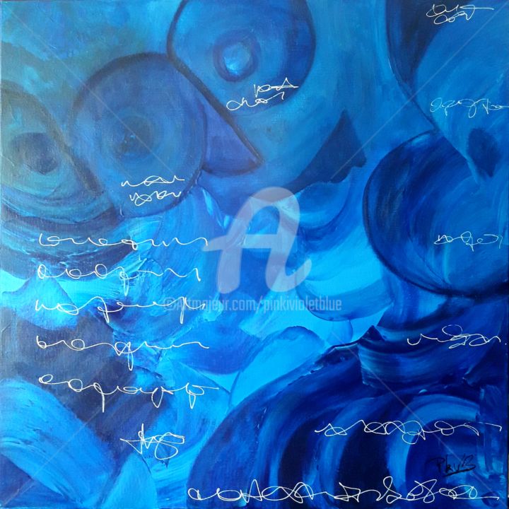 Peinture intitulée "Circonvolutions ble…" par Pinkivioletblue, Œuvre d'art originale, Acrylique Monté sur Châssis en bois