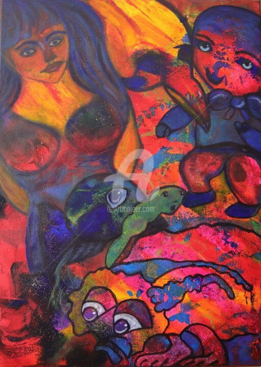 Peinture intitulée "La demoiselle et se…" par Pinkivioletblue, Œuvre d'art originale, Acrylique Monté sur Châssis en bois