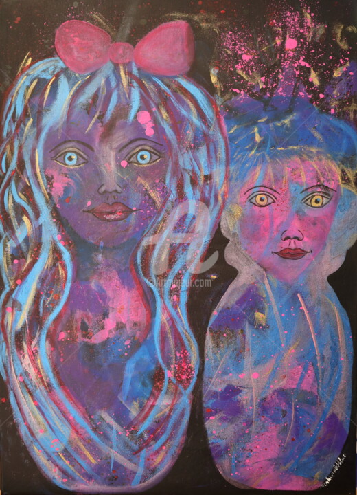 Peinture intitulée "La demoiselle et se…" par Pinkivioletblue, Œuvre d'art originale, Acrylique