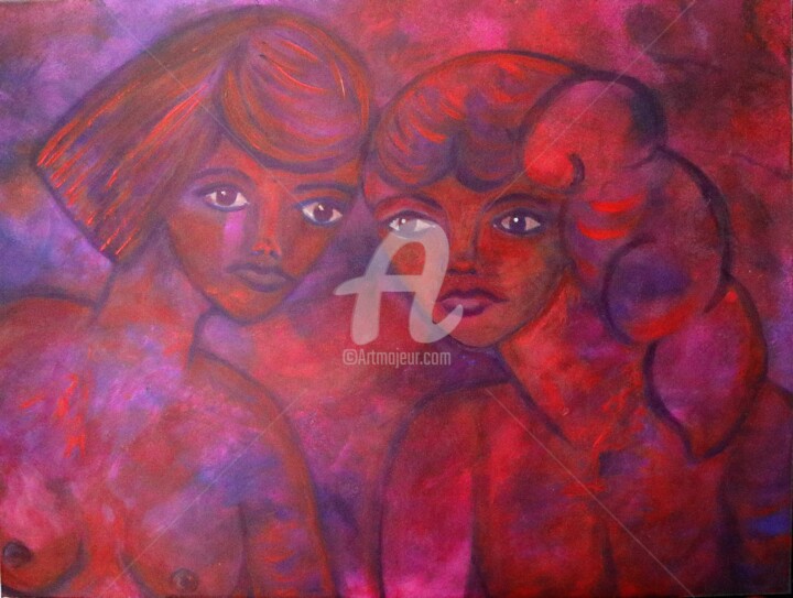 Painting titled "Les demoiselles mon…" by Pinkivioletblue, Original Artwork, Acrylic
