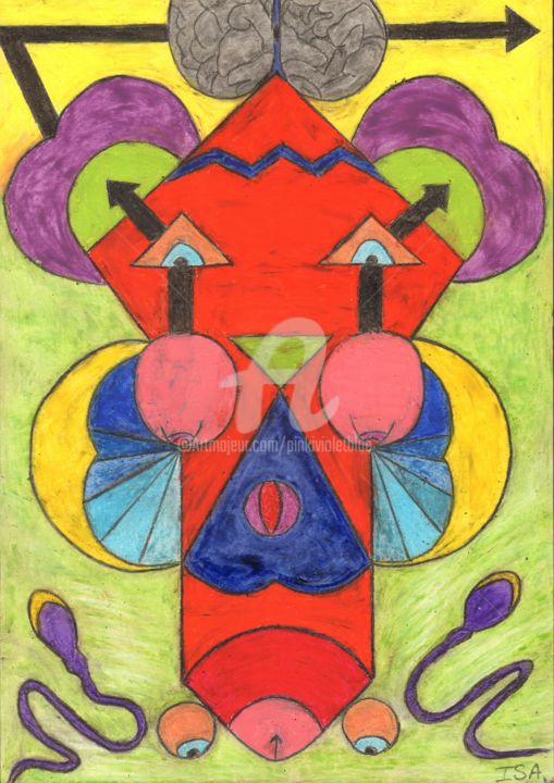 Drawing titled "Phallus-tutu" by Pinkivioletblue, Original Artwork, Wax