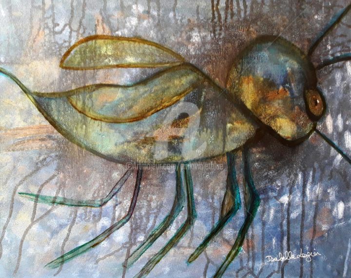 Painting titled "Entomophobie" by Pinkivioletblue, Original Artwork, Acrylic Mounted on Wood Stretcher frame