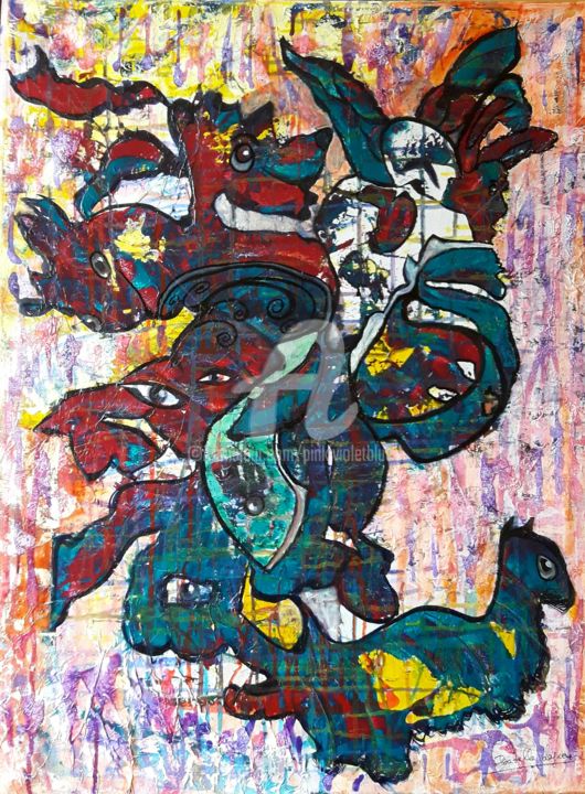 Картина под названием "Hybridation" - Pinkivioletblue, Подлинное произведение искусства, Акрил Установлен на Деревянная рама…