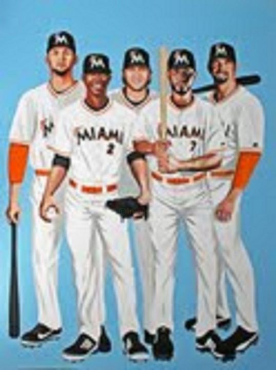 The Miami Marlins Baseball Team By Don H, Painting by Don Hall Art