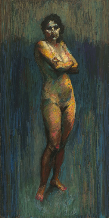 Painting titled ""Mujer en la Playa"" by Juan Domínguez, Original Artwork, Pastel