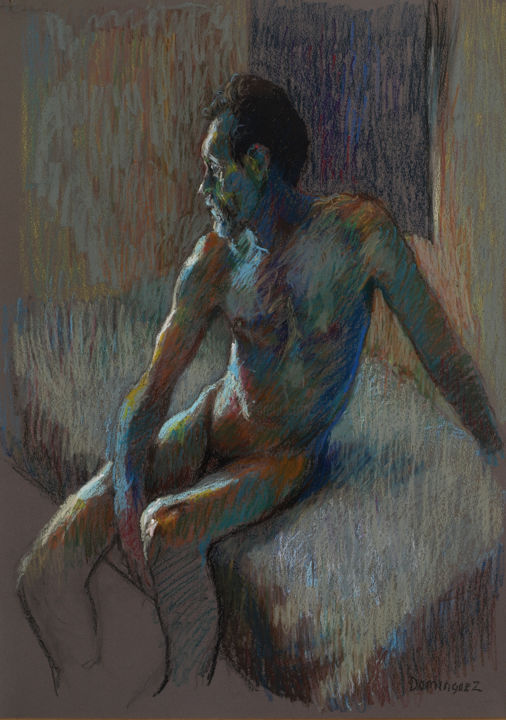 Pintura titulada ""Desnudo Azul"" por Juan Domínguez, Obra de arte original, Pastel