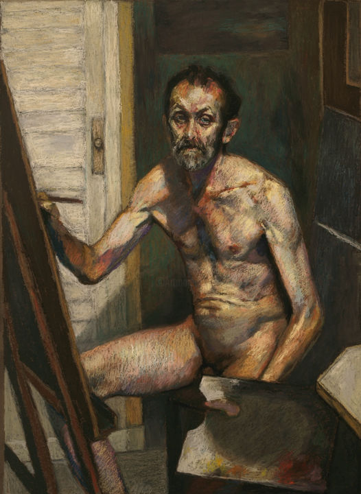 Painting titled "Autorretrato" by Juan Domínguez, Original Artwork, Pastel