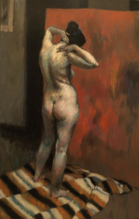 Painting titled "Aline en el Taller" by Juan Domínguez, Original Artwork, Pastel