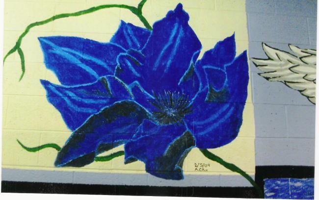 Painting titled "Blue Hallway Flower" by Andy Rux, Original Art, Oil
