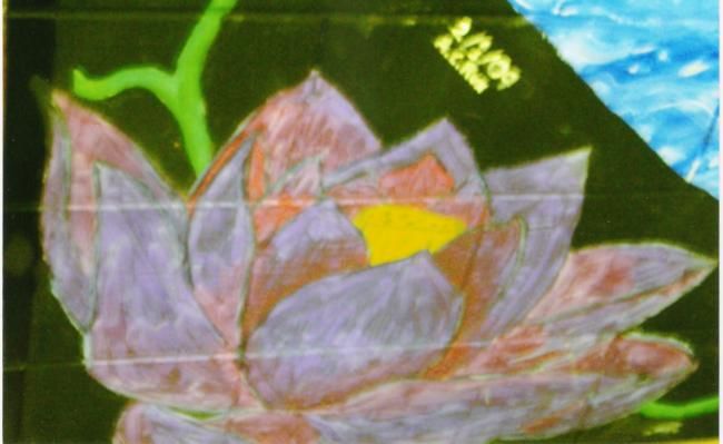 Painting titled "Hallway Purple Lotus" by Andy Rux, Original Art, Oil