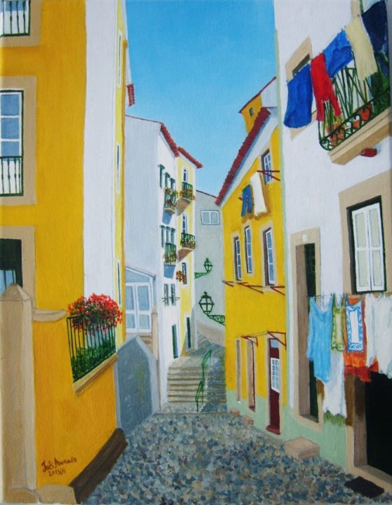 "Beco das Escadinhas dos Remédios" (Alfama's neighbourhood, Lisbon, Portugal) - Pintura, 27x35 cm ©2013 por Inês Dourado -
Arte figurativa, Pintura contemporânea, Realismo, Tela, Lugares, Lisboa, Portugal, Alfama, típico, turismo, sol, cores, dourado, portuguese, oil paintings