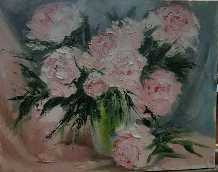 Картина под названием "Розовые Пионы" - Юлия Пиняева, Подлинное произведение искусства, Масло
