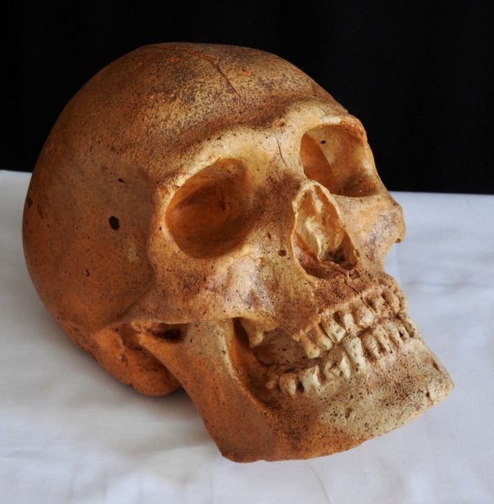 Sculpture titled "Skull #11#" by Pio30, Original Artwork, Plaster
