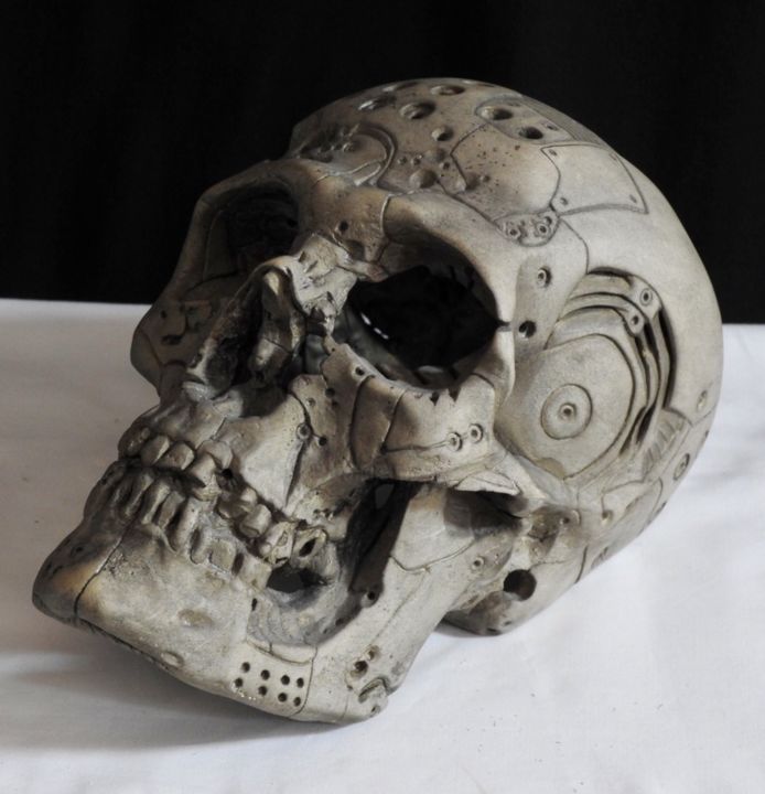 Sculpture titled "#Mechanical Skull 0…" by Pio30, Original Artwork, Ceramics