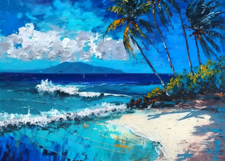 Arte digitale intitolato "Hawaii Beach" da Piotr Alaborski, Opera d'arte originale, Pittura digitale