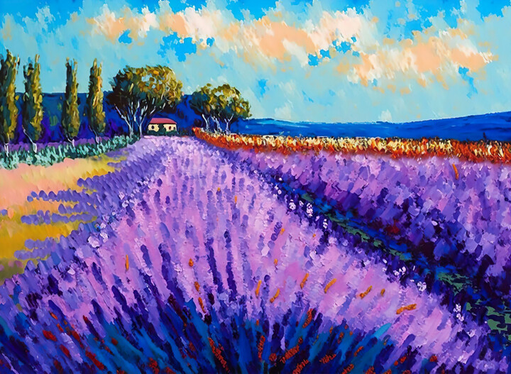 Digitale Kunst getiteld "Lavender Field" door Piotr Alaborski, Origineel Kunstwerk, Digitaal Schilderwerk