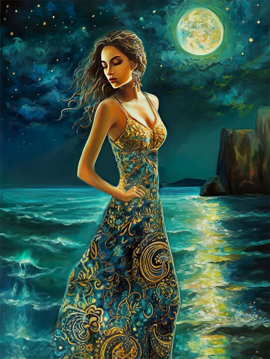 Digital Arts titled "Goddess Luna" by Piotr Alaborski, Original Artwork, Digital Painting