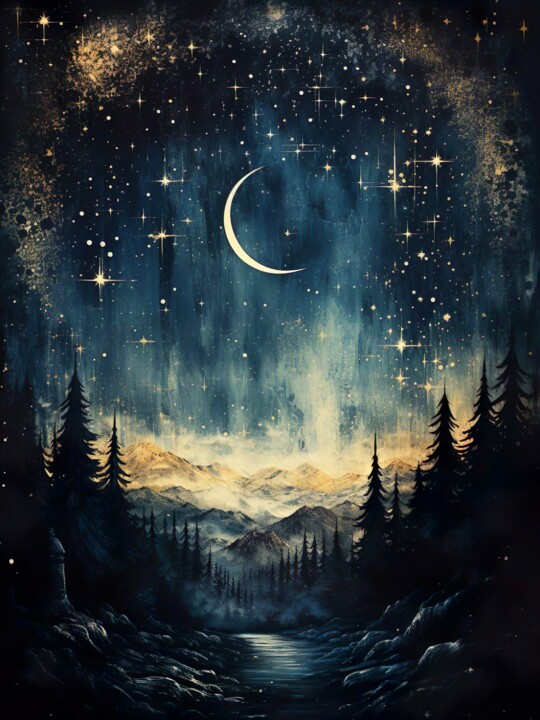 Digital Arts titled "Starry Night" by Piotr Alaborski, Original Artwork, Digital Painting