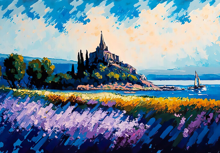 Arte digital titulada "Mont Saint Michel #5" por Piotr Alaborski, Obra de arte original, Oleo