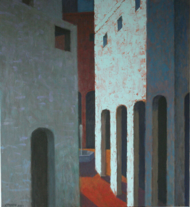 Malerei mit dem Titel "Miasto" von Piotr Kondrad, Original-Kunstwerk, Öl