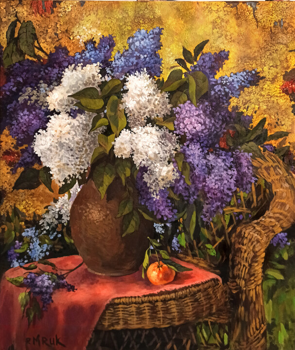 Pintura titulada "Lilac in a vase" por Piotr Mruk, Obra de arte original, Acrílico