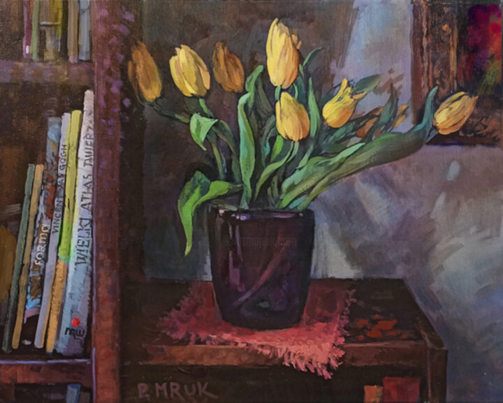 Pintura titulada "Yellow tulips" por Piotr Mruk, Obra de arte original, Acrílico
