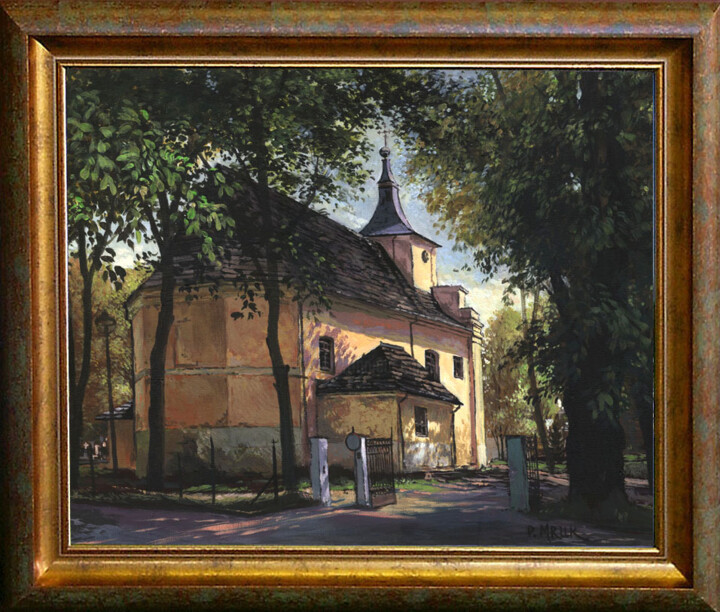 Painting titled "Kościół w Lipkowie.…" by Piotr Mruk, Original Artwork, Acrylic