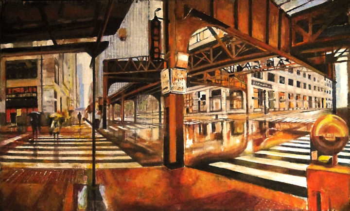 Painting titled "Chicago 4" by Piotr Piecko, Original Artwork, Oil