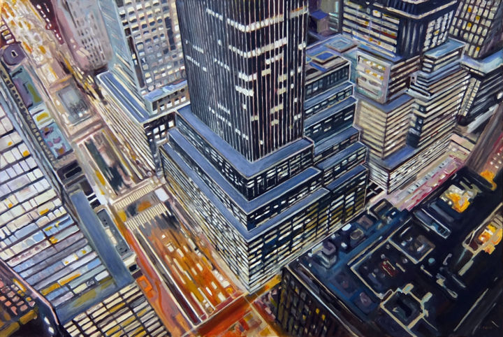 Painting titled "City Panorama" by Piotr Piecko, Original Artwork, Acrylic